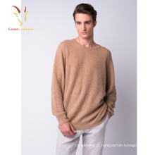 Camisola de caxemira tricotada costela costurada à mão masculina